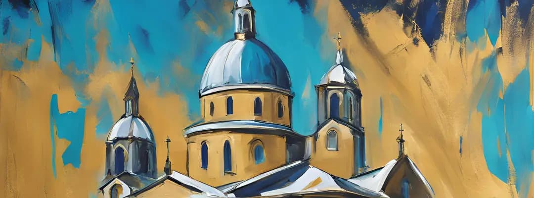 blue and golden digital painting of a catherdral roof